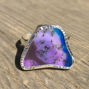 Purple Dendritic Opal 925 Ring